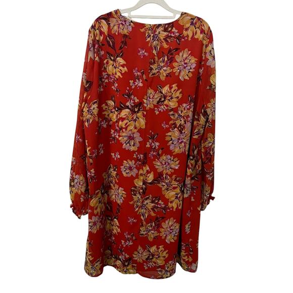 Women's Knee Length Dress Long Sleeve 2X Orange Floral Peasant Cottagecore - Picture 3 of 8